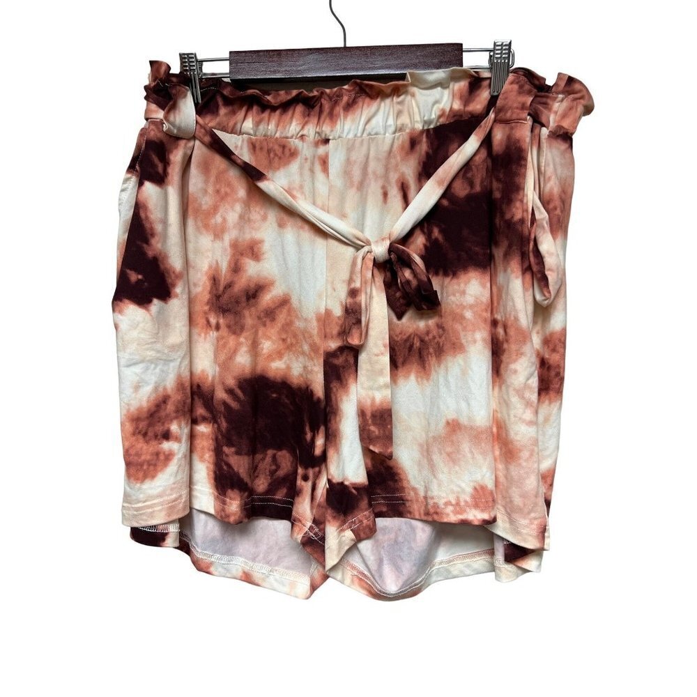 Full Circle Trends Brown Tie Dye Paper Bag Waist Shorts Women's Size 3X